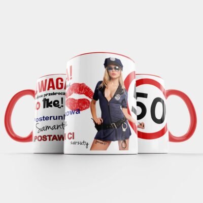 kubek na 50-tkę Posterunkowa Samanta czerwony