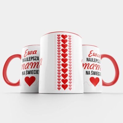 kubek dla mamy Najlepsza mama na świecie z sercami czerwony