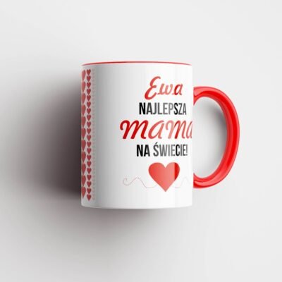 kubek dla mamy Najlepsza mama na świecie z sercami czerwony