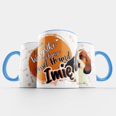 kubek z psem Basset Hound niebieski