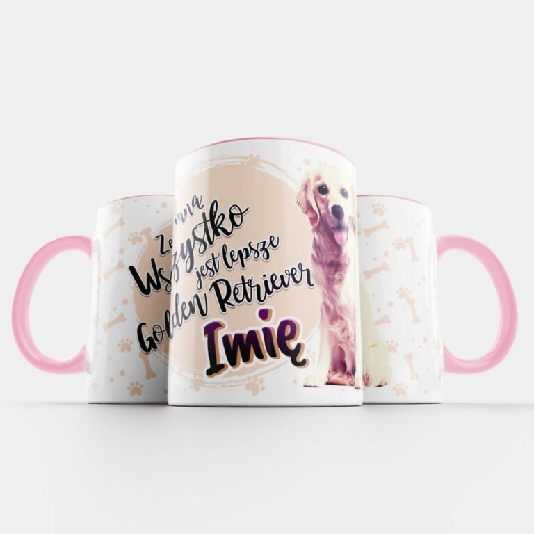 kubek z psem Golden retriever różowy