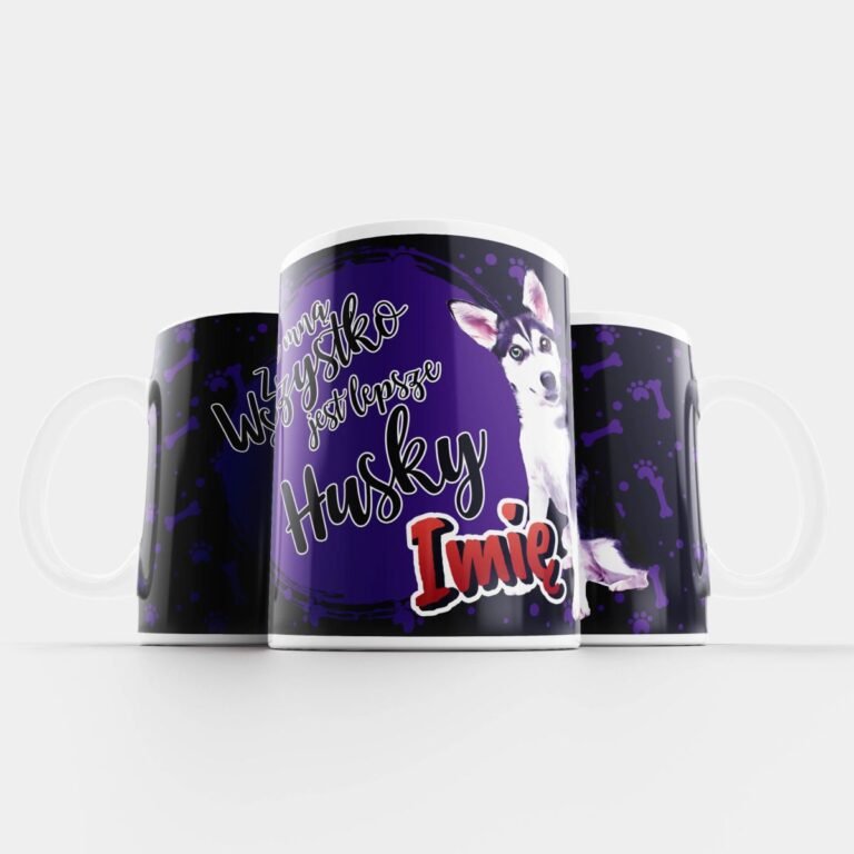 kubek z psem Husky biały