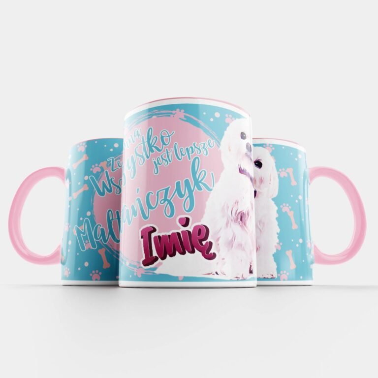 kubek z psem Maltańczyk różowy