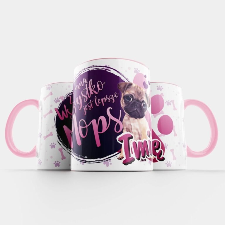 kubek z psem Mops biały