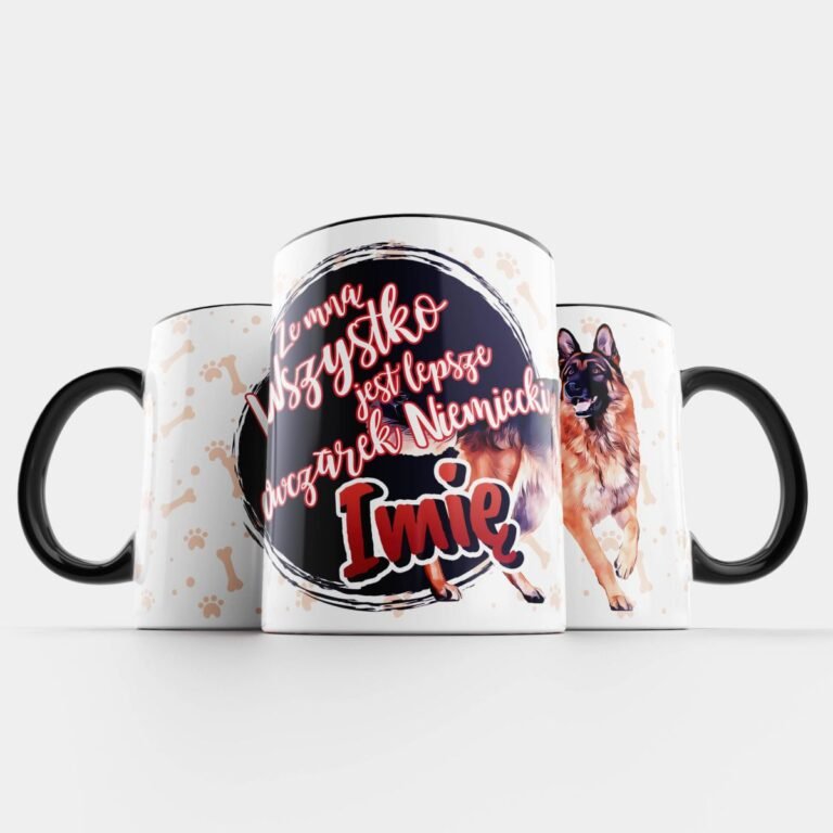 kubek z psem Owczarek niemiecki czarny