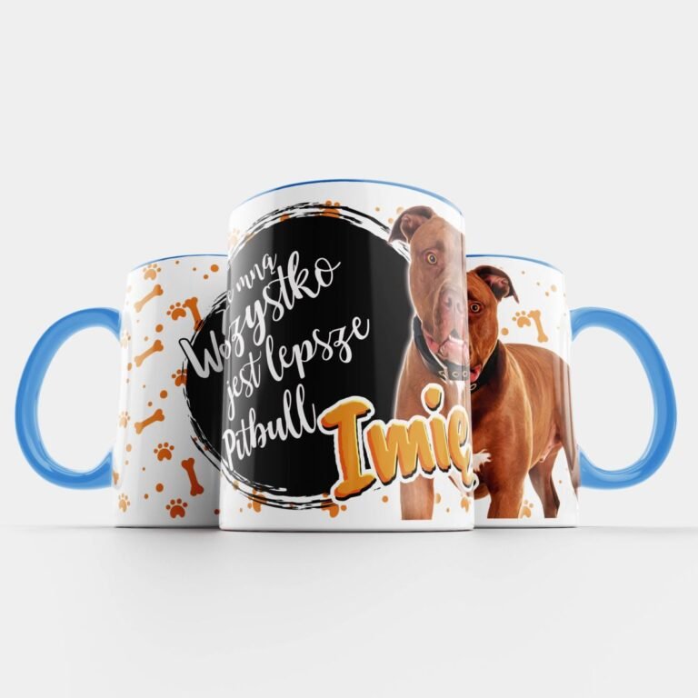 kubek z psem Pitbull niebieski