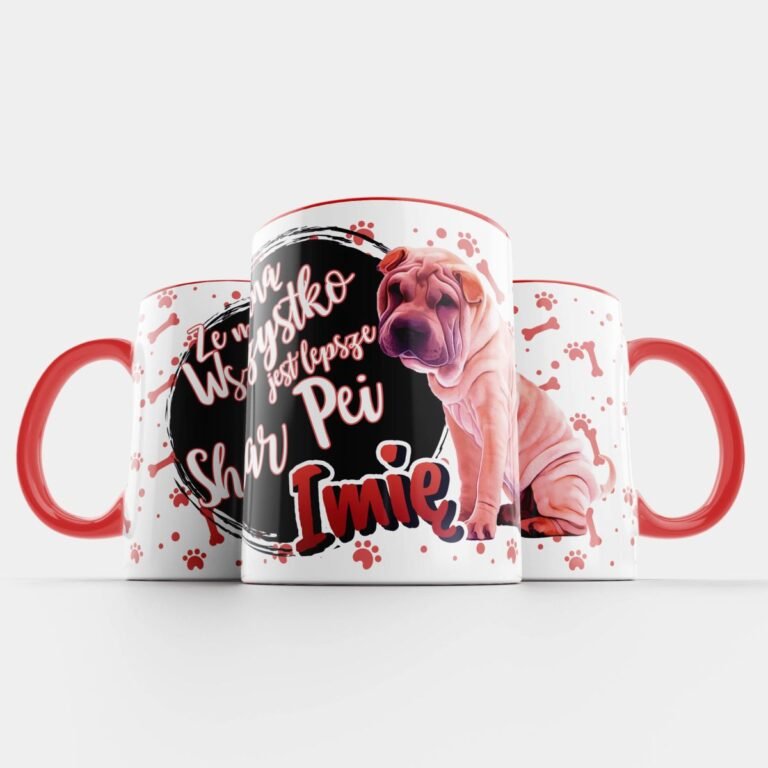 kubek z psem Shar Pei czerwony