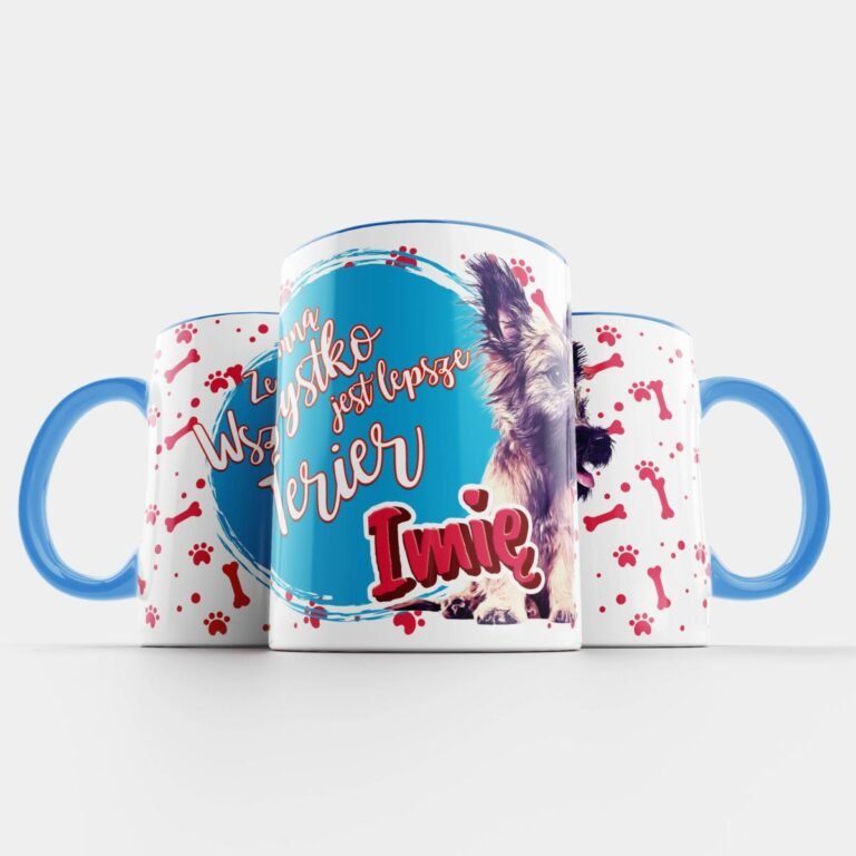 kubek z psem Terier niebieski