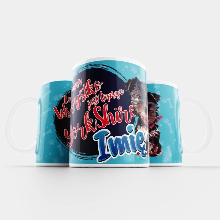 kubek z psem Yorkshire biały