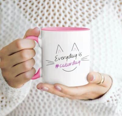 kubek z kotem Everyday is #Caturday różowy