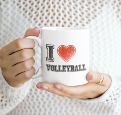 kubek siatkówka I love volleyball biały