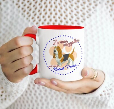 kubek z psem basset hound czerwony