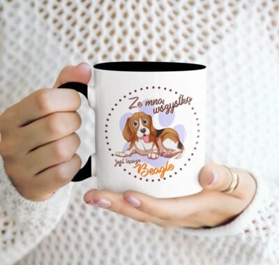 kubek z psem beagle czarny