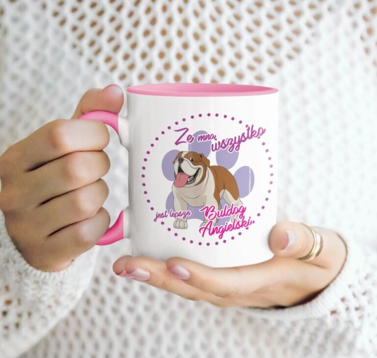 kubek z psem buldog angielski różowy