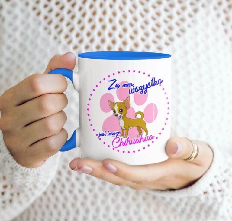 kubek z psem chihuahua niebieski