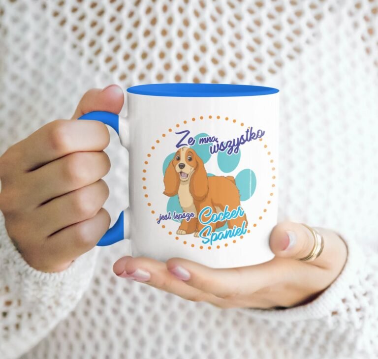 kubek z psem cocker spaniel niebieski