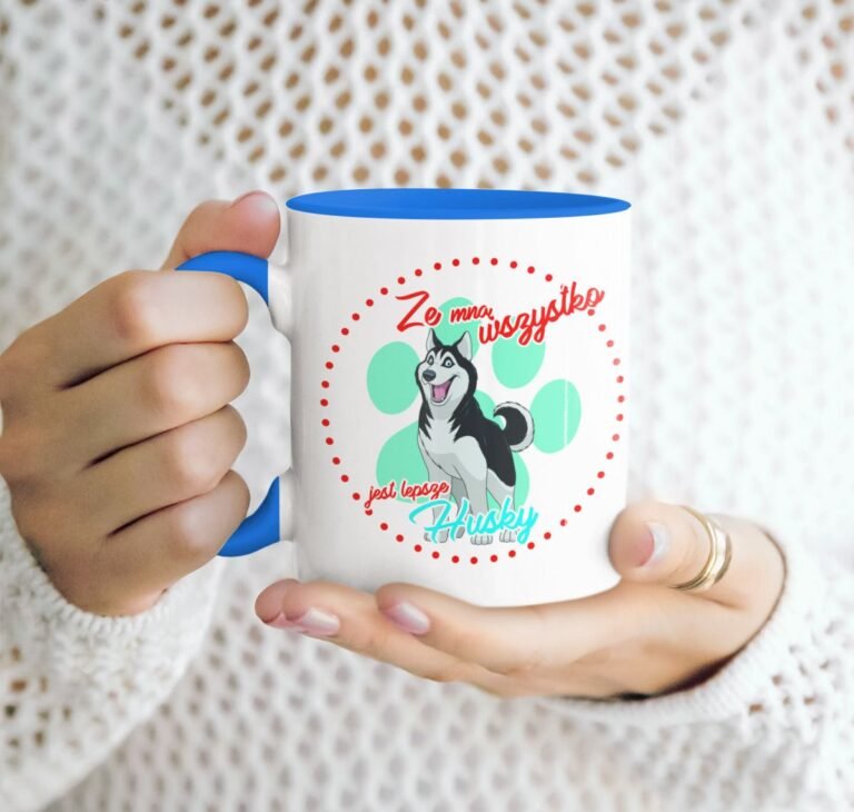 kubek z psem husky niebieski