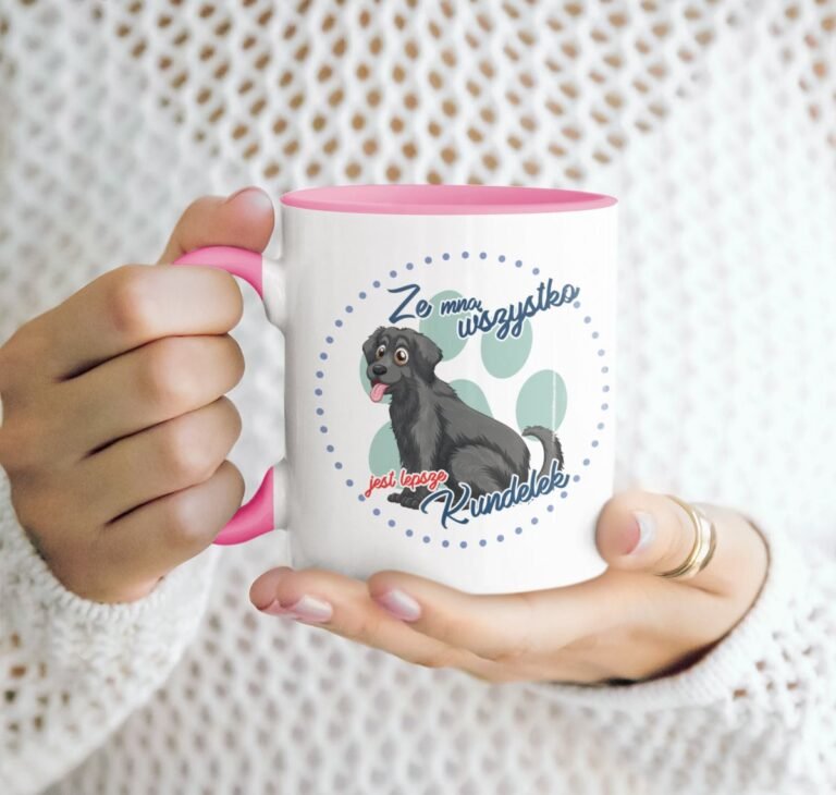 kubek z psem kundelek różowy