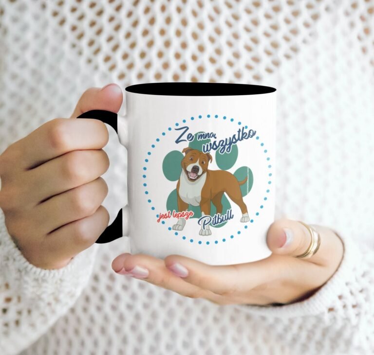 kubek z psem pitbull czarny