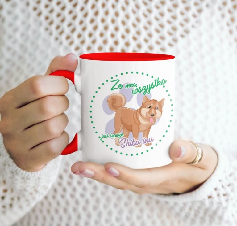 kubek z psem shiba inu czerwony