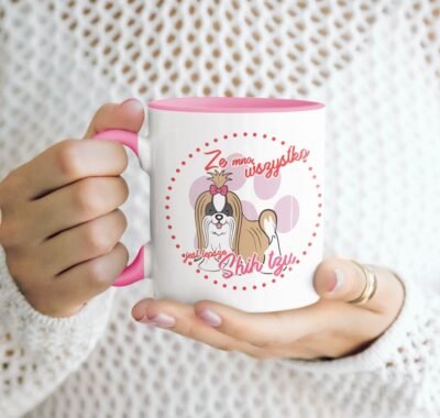 kubek z psem shih tzu różowy