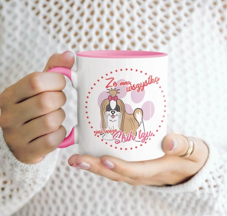 kubek z psem shih tzu różowy