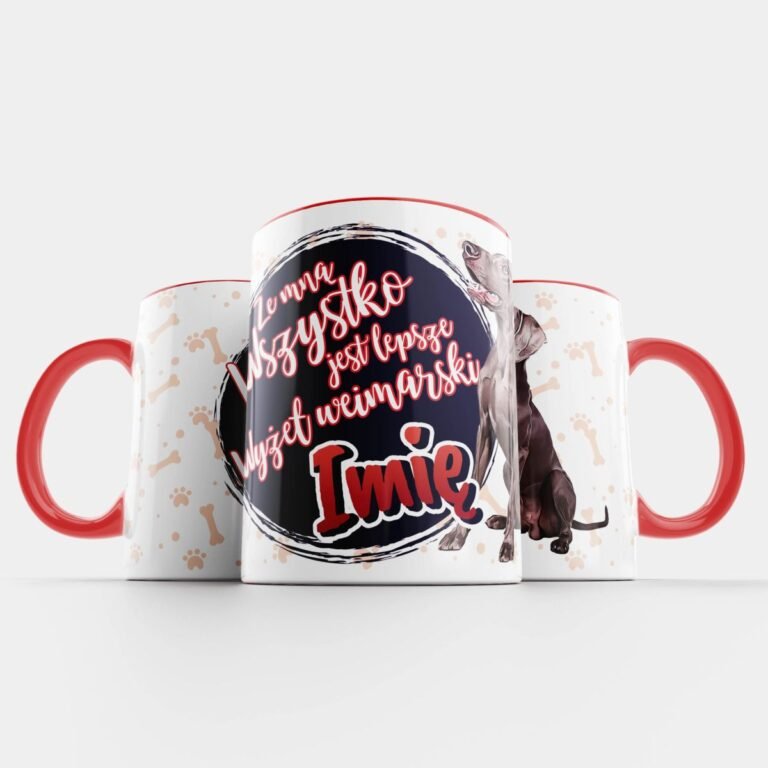 kubek z psem Wyżeł weimarski czerwony